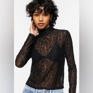 FLORAL LACE MOCK NECK TOP